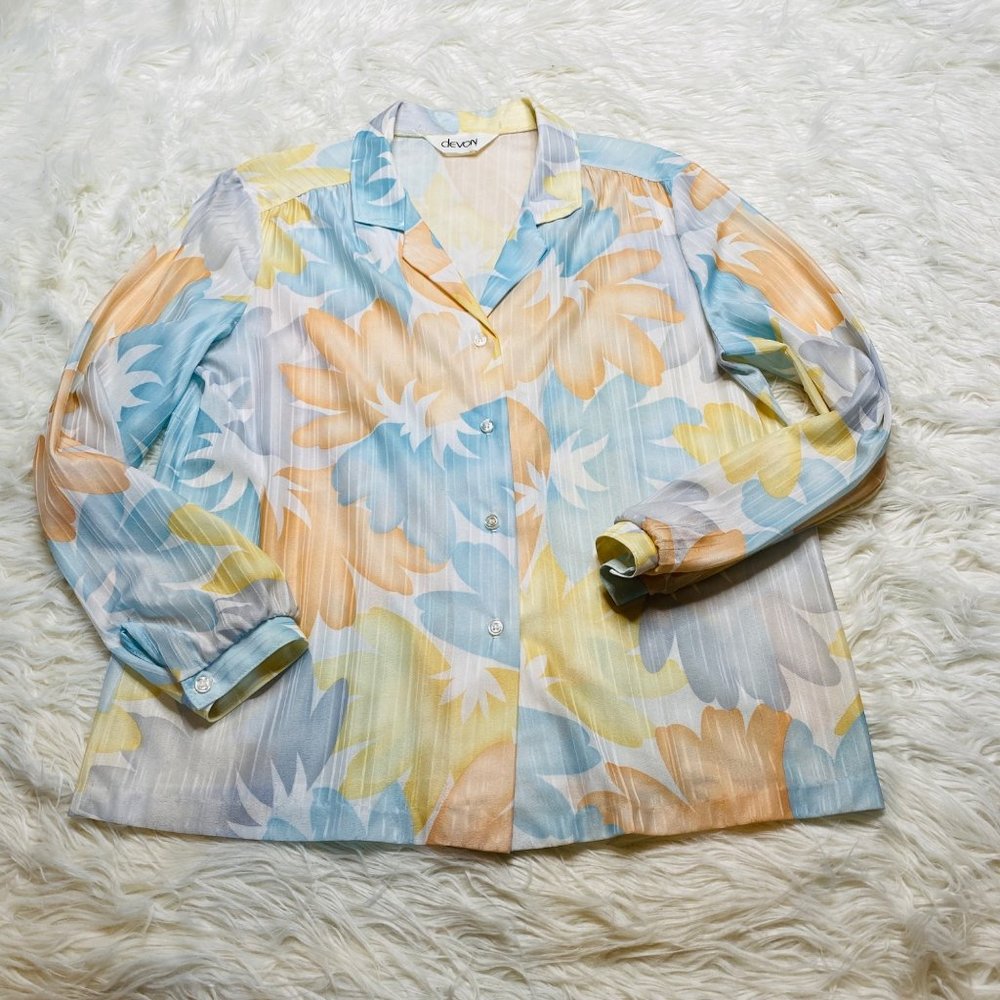 Devon Vintage Women's Floral Button Up Grannycore Shirt Long Sleeve Size Large